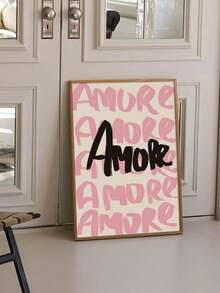 1 件无框粉色“Amore”印刷帆布画 - 现代爱情墙面艺术，卧室、客厅或家庭办公室的美学装饰，手绘风格，室内/室外使用，艺术墙面装饰 - 彩色 - 查看 10