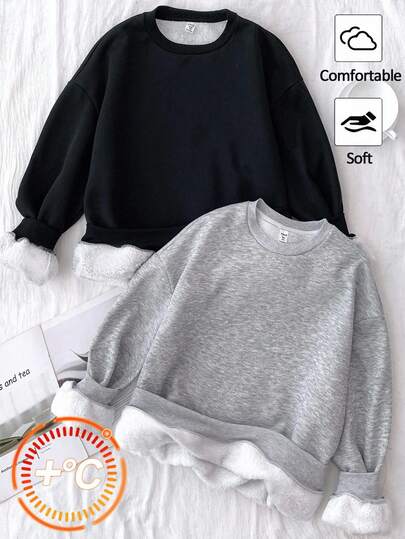 SHEIN Teen Girls Loose Fit Casual Comfortable Crew Neck Pullover Sweatshirts, Multi-Pack In Fall/Winter