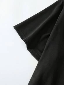 EMERY ROSE A Large-Sized Lady's Christmas Dog Pattern Short-Sleeved T-Shirt, Black Casual Round-Neck Top With A Christmas Hat Dog And Snowflake Design - Black - View 6