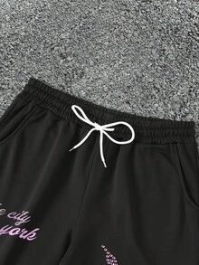 Manfinity EMRG Men's Statue Of Liberty & Letter Graphic City Street Style Sweatpants & Hoodie 2 Pieces Set - Black - View 5