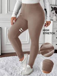 SHEIN LUNE Women's Solid Color Skin-Friendly Comfortable Slim Fit Thermal Lined Leggings, Plus Size Slim Fit Leggings Warm Leggings Short Leggings For Women Thermal Lined Leggings Cozy Leggings Cozy Bottoms For Women