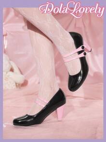 Dola Lovely Giày cao gót mũi tròn Mary Jane họa tiết hoa cổ điển màu đen dành cho nữ - màu đen - Xem 3