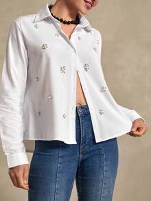 Bóhologie Women's Casual Long Sleeve Button-Up Blouse, Versatile Everyday Wear - White - View 3