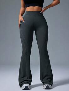 Gameset SHEIN Sport Women's Fashion Casual High Waisted Solid Color Flared Pants - Grey - View 5