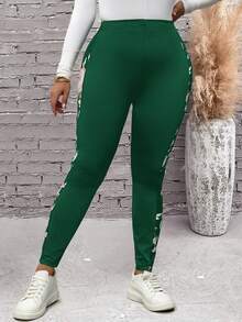 EMERY ROSE Leggings in Große Größen für Damen mit Blume Muster, schmal geschnitten, hoher Taille, Lässig Patchwork