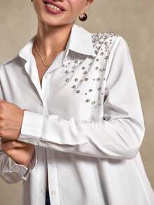 Bóhologie Damen Lässige Langarm Knopfbluse