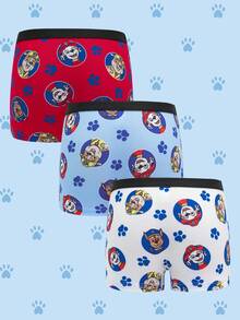 SHEIN | PAW Patrol 3pcs Young Boy Red & Blue & White Comfortable Soft Breathable Cartoon Dog Print Trunks, Boxers Briefs Packs, Basic Casual,,Suitable For Everyday Wear, Boys Boxers, Toddler Boys Underwear