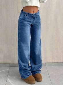 SHEIN Tall TALL SIZE LOW WAIST BAGGY LOOSE STRAIGHT LEG JEAN - Medium Wash - View 4