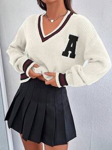 Chiquease Women's Casual Loose Letter Graphic Drop Shoulder Long Sleeve Pullover Sweater, Autumn/Winter