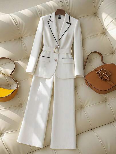 Franclia 女士白色优雅腰身修身西装套装