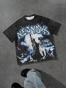 Manfinity EMRG 男士夏季字母印花圆领短袖休闲T恤 - 彩色 - 查看 1