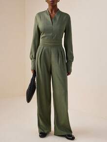 Vesra 经典长袖衬衫和阔腿裤套装 - 橄欖綠 - 查看 6