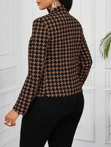 SHEIN Lady 2025 New Women's Elegant Work Houndstooth Print Open Front Thin Blazer, Women's Elegant Commuting Casual Classic Black And Brown Contrasting Check Pattern Fitted Blazer, Seasons Autumn,Cozy Fall And Winter New Year Thanksgiving - White - View 2