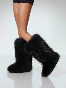 SHUZIA 女士温暖舒适的毛茸茸冬靴 - 黑色 - 查看 4