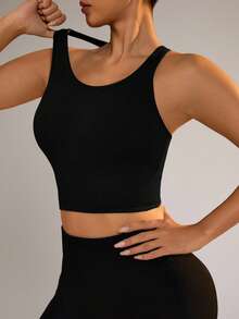 Rhythm Era 1pc Women Plus Size Seamless Criss-Cross Back Yoga Workout Tank Top,Black Summer Athletic Pilates Fitness Running Base Layer Sports Mesh Top - Black - View 5