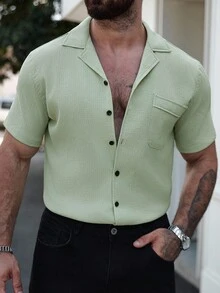 Manfinity Homme 男士翻蓋口袋前排扣襯衫 - 薄荷綠 - 查看 4