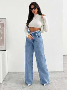 EURMUSE HIGH RISE WIDELEG JEAN WITH FRAYED POCKET - Baby Blue - View 3