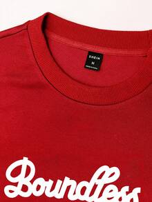 Claim Dot 宽松男士长袖圆领 T 恤，带字母印花，红色卫衣，男士图案卫衣，无边卫衣，街头潮流卫衣，红色长袖男士街头服饰，男士街头生活，男士休闲口号骷髅印花圆领长袖卫衣，秋季连帽衫，红色 - 紅色 - 查看 4