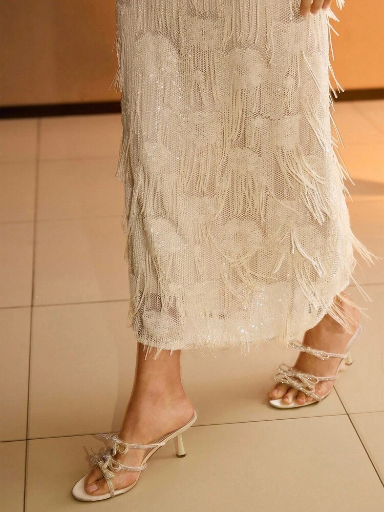 BEADED & SEQUIN EMBELLISHED STRAIGHT SKIRT FOR WOMEN, PARTY WEAR