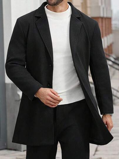 Manfinity Homme 男士加大码纯色口袋纽扣前长袖外套，秋季服装