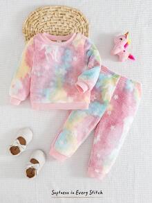 Cozy Pixies 2件套女婴彩虹小马印花圆领长袖运动衫和裤子加厚羊毛套装 - 彩色 - 查看 1