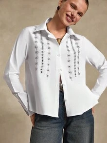 Bóhologie Áo sơ mi cài nút tay dài thường ngày dành cho nữ - trắng - Xem 5