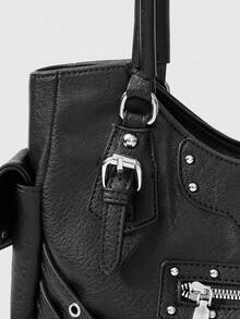 ROMWE Grunge Punk Tas Tangan Wanita dengan Banyak Kantong - Hitam - View 3