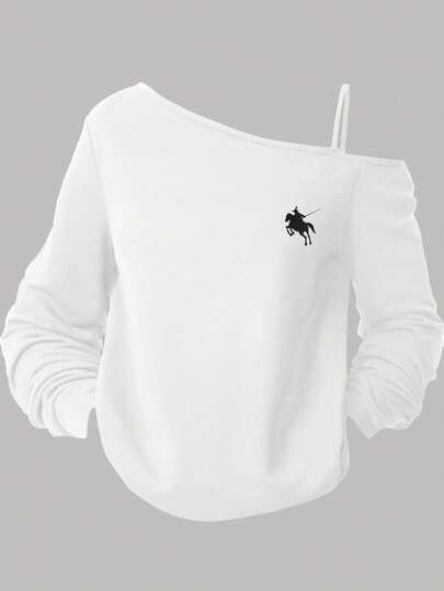 Girlism Camiseta de manga larga con tirantes asimétricos para adolescentes, adecuada para verano, casual, deportes y escuela. Camiseta blanca de hombros descubiertos para adolescentes, adecuada para otoño/invierno