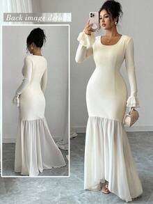 SHEIN Clasi Elegant Romantic Ruffle Sleeve Round Neck Waist Fitted ...