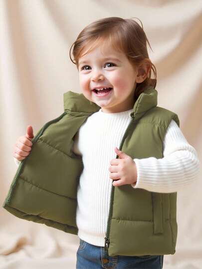 SHEIN Playful Pals Vêtements d'automne et manteau d'hiver pour bébé garçon, style casual, gilet matelassé plus chaud, doudoune