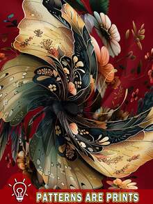 SHEIN LUNE Áo hai dây cổ tròn họa tiết bướm và hoa dành cho nữ, thích hợp mặc mùa hè đi học, kiểu dáng thường ngày. - Màu Đỏ Sâu - Xem 3