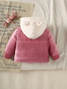 SHEIN Playful Pals Áo khoác mùa thu đông cho bé gái, kiểu dáng thường ngày, dày dặn và ấm áp hơn, áo khoác mùa đông cho bé gái, áo khoác mùa thu cho bé gái. - Hồng - Xem 2