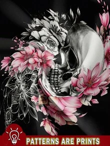 EMERY ROSE 休闲花卉和骷髅图案修身圆领交叉后背背心，女式大码夏季 - 黑色 - 查看 3