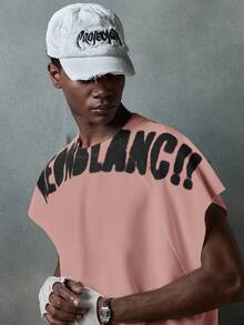 NEON BLANC Men's Street Style White Knitted Round Neck Letter Print Knit Tank Top, Suitable For Summer - Pink - View 7