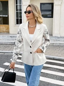 Serisse Blazer casual y elegante para mujer con bordado floral y parches, cárdigan de manga larga con estampado de arte de otoño, abrigo de invierno para mujer de moda, conjunto de blazer casual para uso diario, otoño, vuelta al colegio, concierto country, casual de negocios, para maestra, cita, cumpleaños, brunch, estilo occidental, casual de negocios