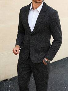 Manfinity Mode 男士时尚前扣缺口领商务西装套装