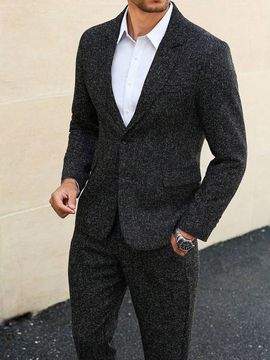 Manfinity Mode 男士时尚前扣缺口领商务西装套装