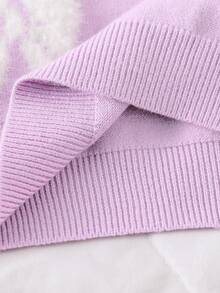 SHEIN Vintaside Kids 女童加厚白色蝴蝶结圆领紫色套头毛衣，休闲可爱，适合叠穿，也适合秋冬季节、圣诞节和万圣节等派对场合。 - 紫色 - 查看 8