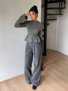 Siren Gaze Women's Grey Stand Collar Cinched Waist A-Line Sweater, Autumn/Winter,Fashionable Winter Women's Clothing, Autumn And Winter Sweaters, High-Smart Style Wea Casual - Grey - View 4