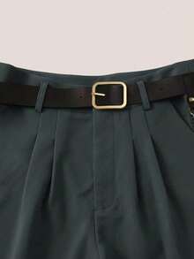 SHEIN Essnce Fold Pleated Belted Short Shorts With Chain - Dark Grey - View 3