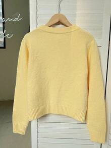 Franclia 女士圆领长袖单排扣简约优雅开衫，秋冬季，长袖上衣 - 黃色 - 查看 2