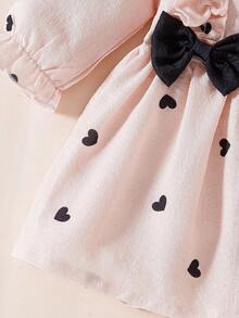 SHEIN Vestido elegante y lindo de manga larga con cuello redondo, volantes, estampado de cerezas de dibujos animados y moño rojo para bebé niña recién nacida, adecuado para todas las estaciones, nuevo estilo - Caqui - Ver 6