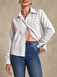 Bóhologie Damen Lässige Langarm Knopfbluse