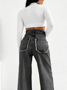 EURMUSE HIGH RISE WIDELEG JEAN WITH FRAYED POCKET - Light Grey - View 6