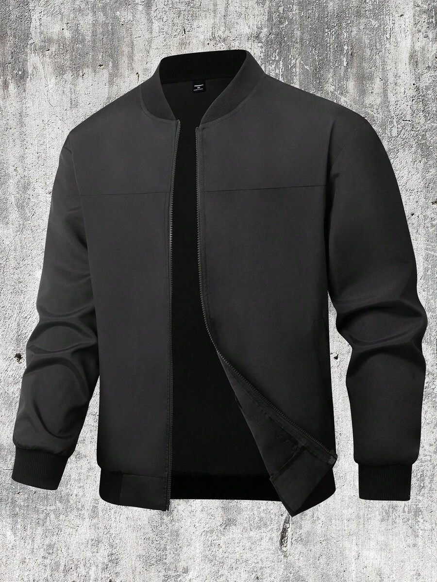 Manfinity Homme 夏季大码男士休闲轻便纯色夹克 - 黑色 - 查看 1