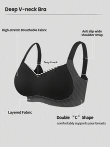 NudeFit 1pc Plus Size Women Seamless Wire-Free Padded Bra With Removable Straps, Comfortable & Adjustable, Lift