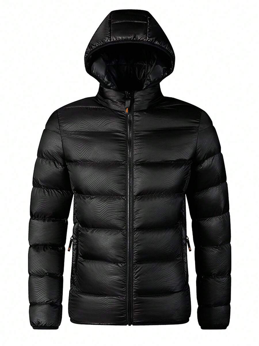 Manfinity Homme 时尚简约户外纯色保暖长袖男士冬季外套 - 黑色 - 查看 1