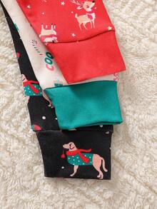 Snug Fit Pajama Set For Toddler Boys,Red Autumn Graphic Long Sleeve Top And Pants,Christmas Reindeer Gingerbread Man Letter Puppy Print Lounge Wear - Multicolor - View 4