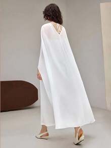 Ontre 2 件套女士优雅雪纺白色连衣裙和罩衫套装，日常穿着，商务休闲，2025 年新品，女士服饰 - 白色 - 查看 3