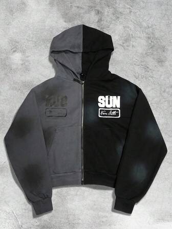 Street Life Sudadera con capucha casual y versátil para hombre, con bloques de color y cremallera, para otoño